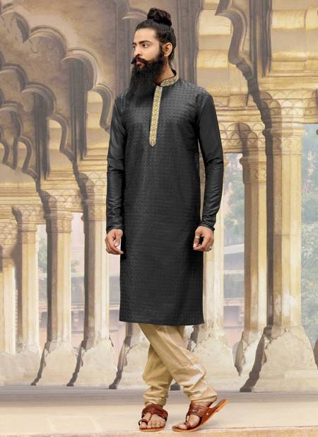 Black Colour New Ethnic Wear Mens Kurta Pajama Collection ANI 4